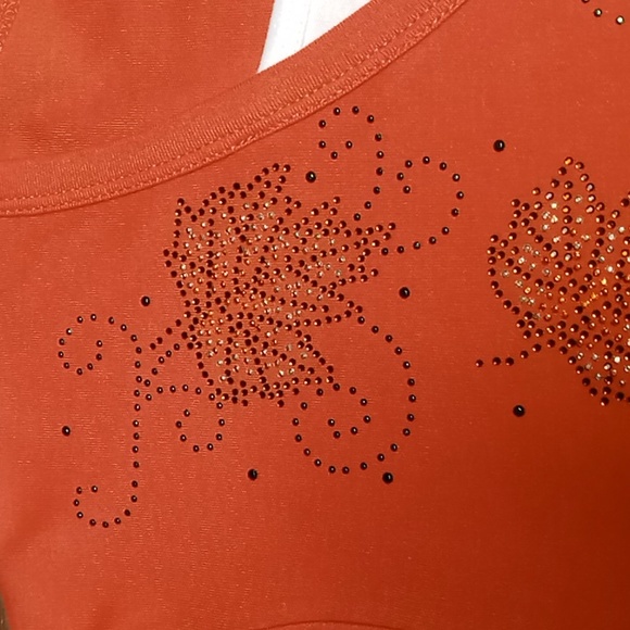 Decorated Originals Orange 3/4 Sleeve Blouse w Leaf Embellishments 2X NWT - Picture 5 of 5